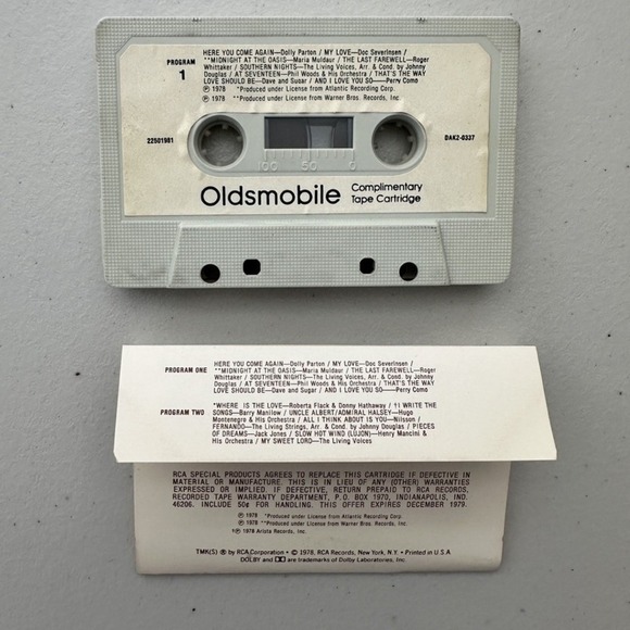 Vintage 1978 Oldsmobile Cassette Tape Complimentary Sampler Pop Rock RCA USA - Picture 4 of 7